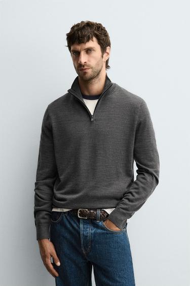 SWEATER 100% LÃ GOLA COM FECHO DE CORRER - Cinzento-vigoré da Zara
