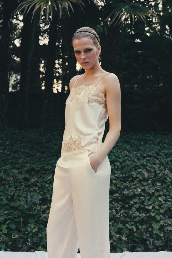 SATIN EFFECT LACE PANTS