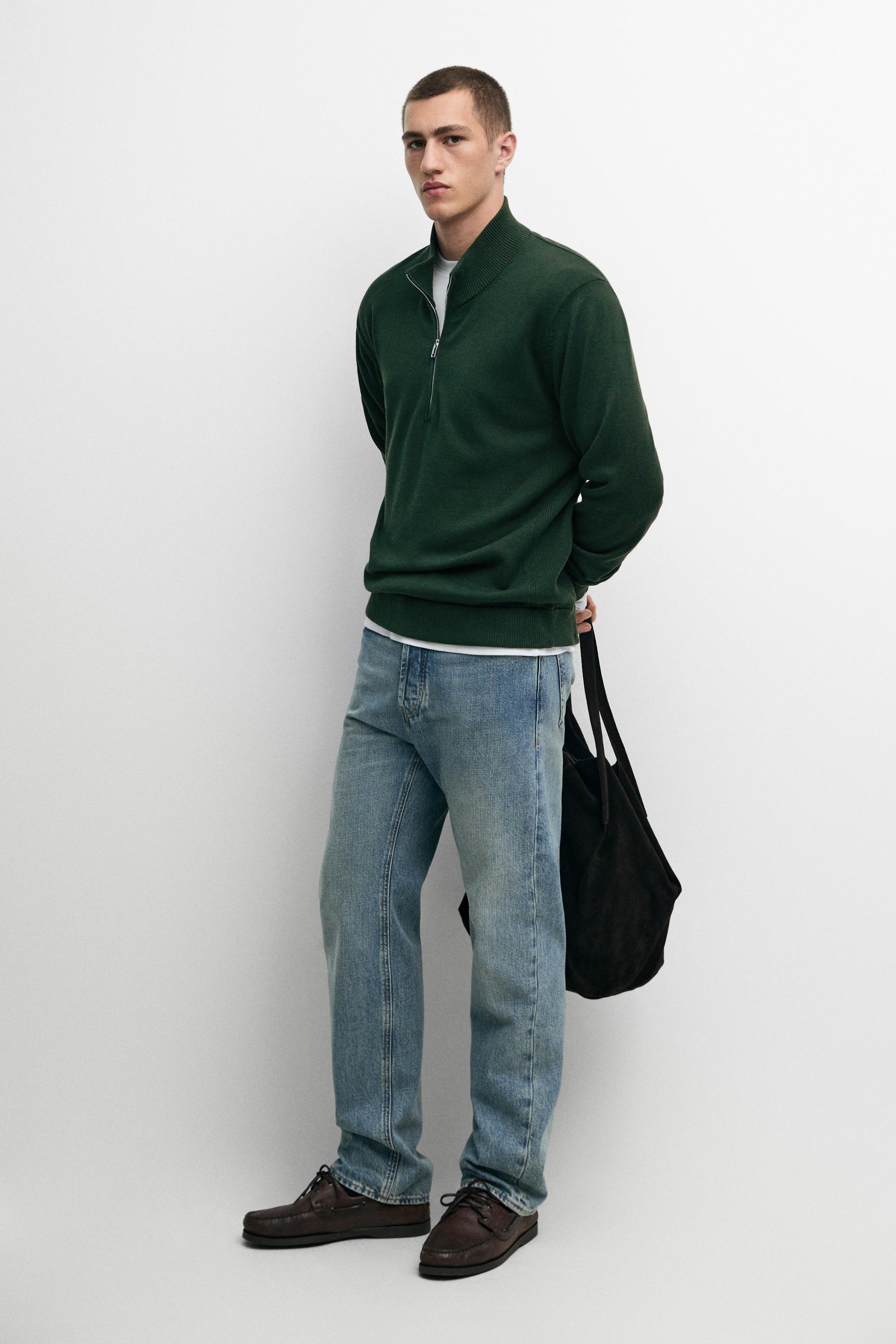 Mock neck zip knit sweater