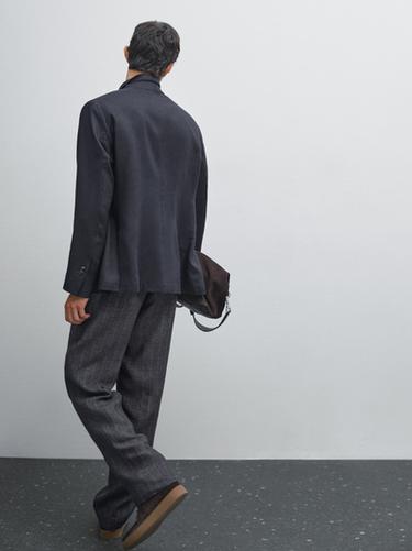 Pantalon à rayures 100 % lin délavé - Bleu de Zara