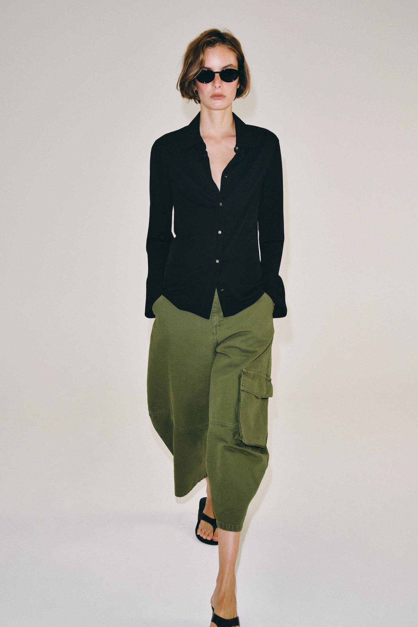 Женская рубашка Zara Gold Button Shirt ZW Collection, цвет: Чёрный — фото 5