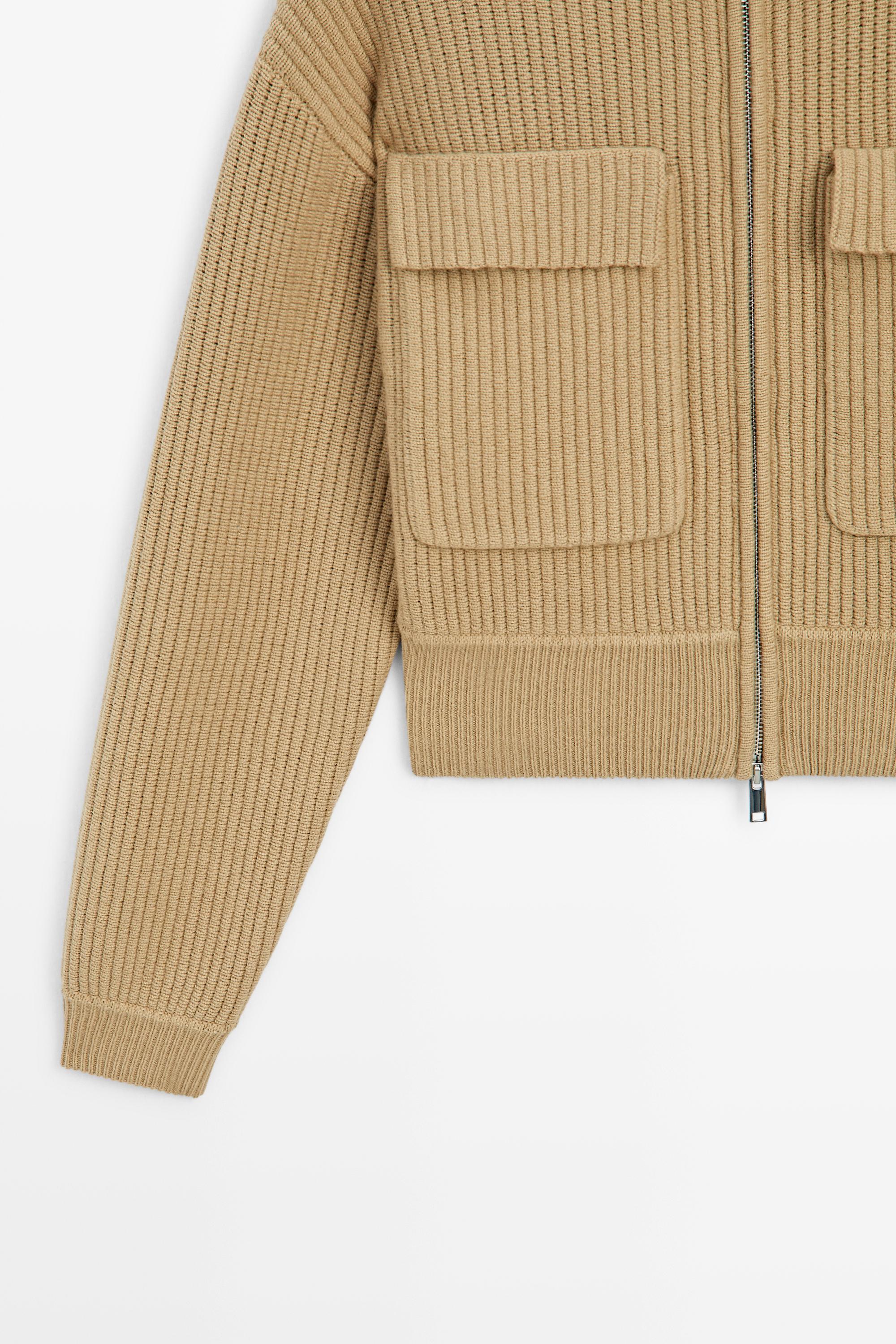 Zip-up knit cardigan with cotton - Dark mink | ZARA United States