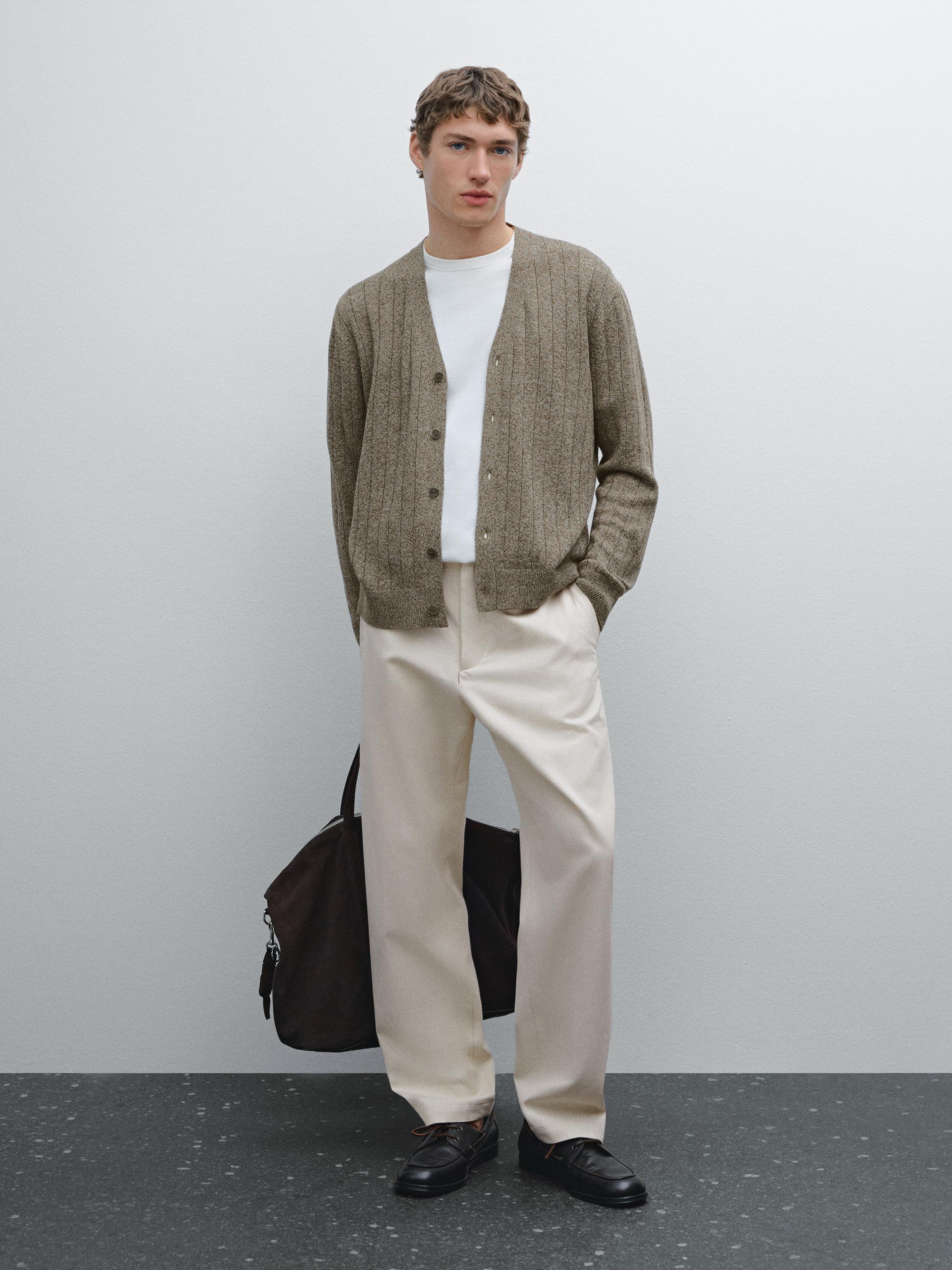 Ribbed cotton and linen blend cardigan - Light tan | ZARA Ribbed cotton and linen blend cardigan - Light tan | ZARA