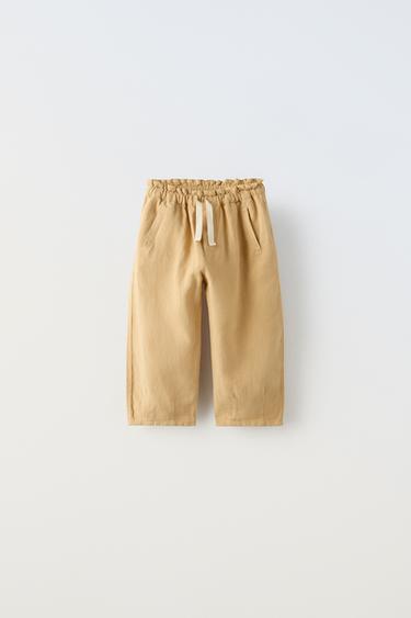 БРЮКИ ИЗ СМЕСОВОГО ЛЬНА — ПЕСОЧНЫЙ от Zara — изображение 0