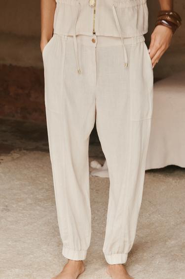 PANTALON DE JOGGING AVEC LIN - Sable de Zara - Image 1