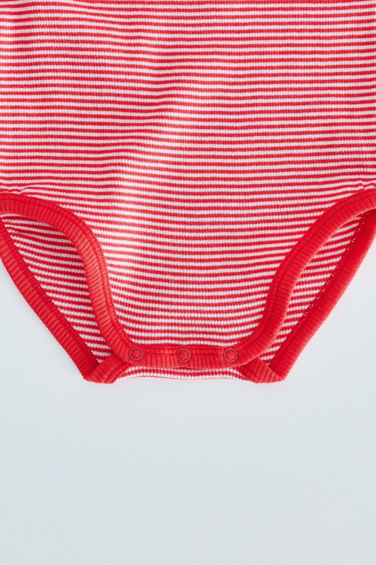 ZARA TIMELESS - STRIPED CONTRAST TRIM BODYSUIT — Red