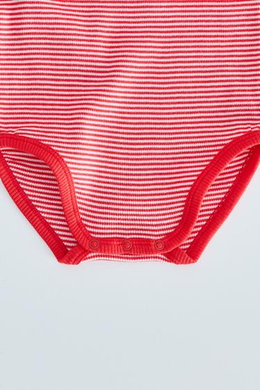 ZARA TIMELESS - STRIPED CONTRAST TRIM BODYSUIT — Red 2