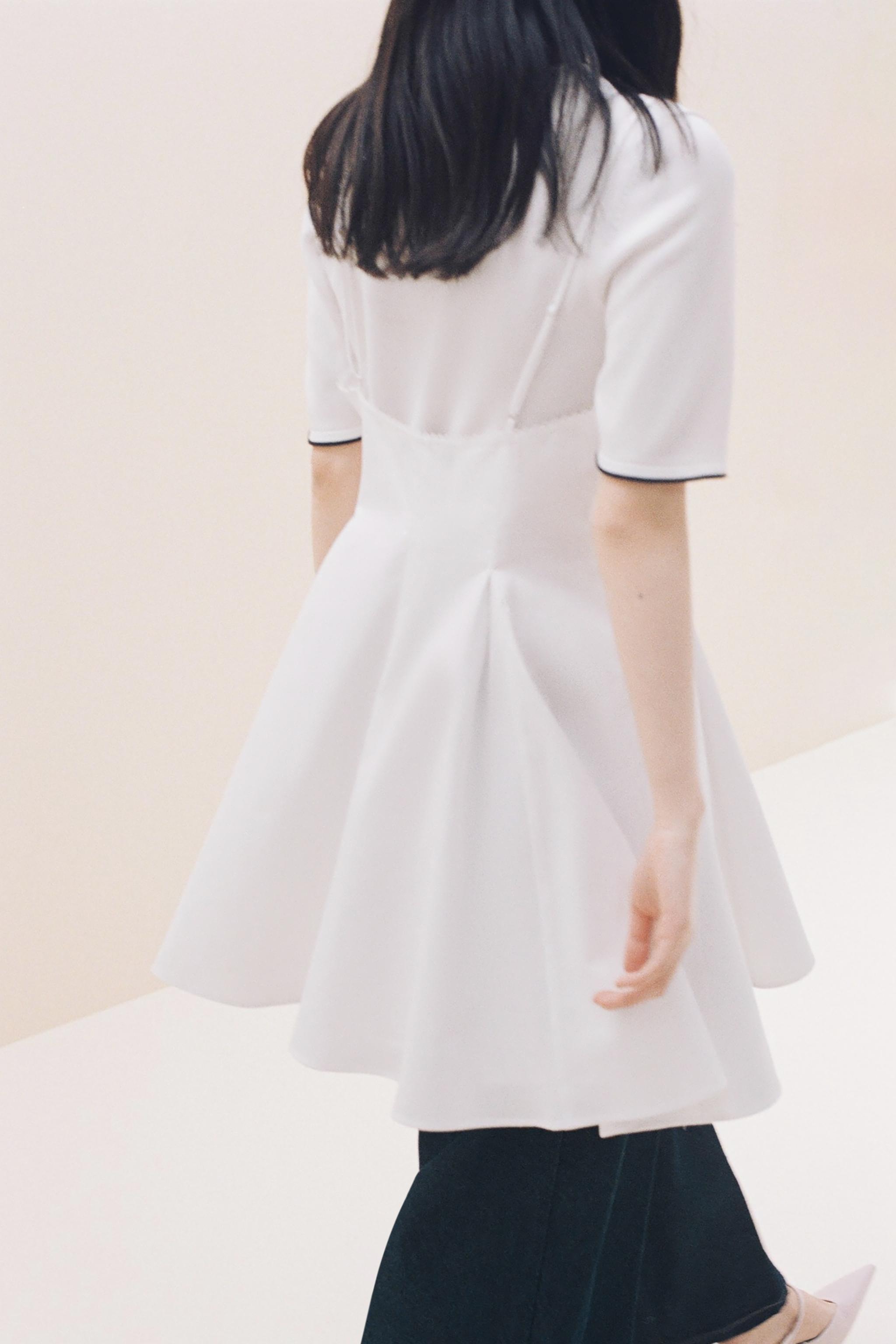 レーストリム付きショート丈ワンピース - ホワイト | ZARA Japan