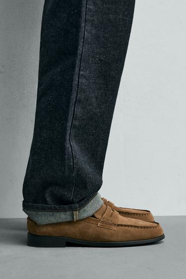 LEATHER PENNY LOAFERS - Taupe Grey by Zara - Image 1