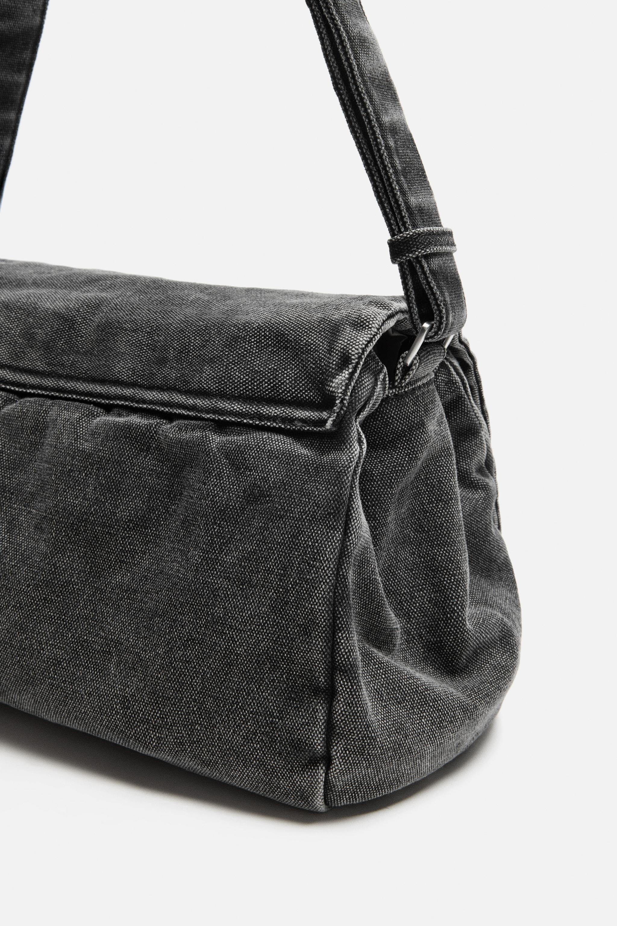 ★ドイツ発*ZARA*ウォッシュ加工デニムメッセンジャーバッグ/D★ ウォッシュ加工デニムクロスボディバッグ - ブラック | ZARA