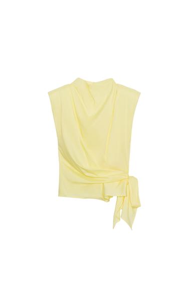 POPLIN TOP WITH SHOULDER PADS AND TIE DETAIL - Yellow by Zara