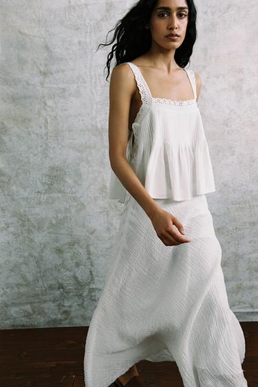 EMBROIDERED TIE TOP - Oyster-white by Zara