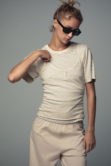 RUSTIC RUCHED T-SHIRT - striped by Zara - Image 4