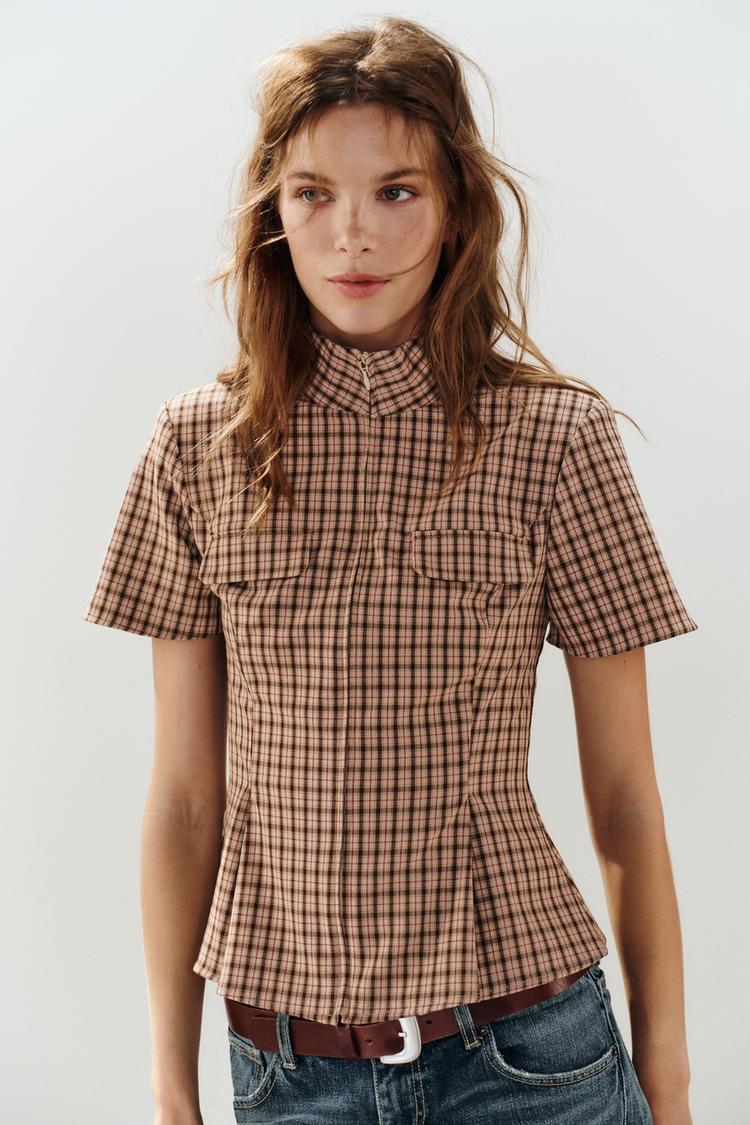 CHECKS ZIP TOP