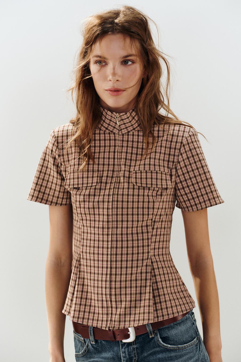 CHECKS ZIP TOP