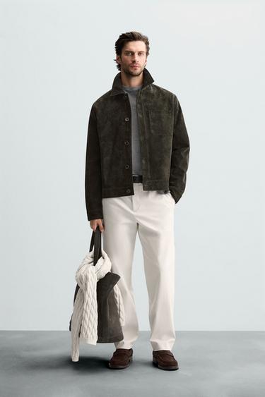 Zara SUEDE LEATHER JACKET - Green - Image 0