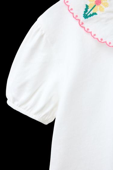 T-SHIRT MIT BESTICKTEM BUBIKRAGEN - Cremefarben von Zara