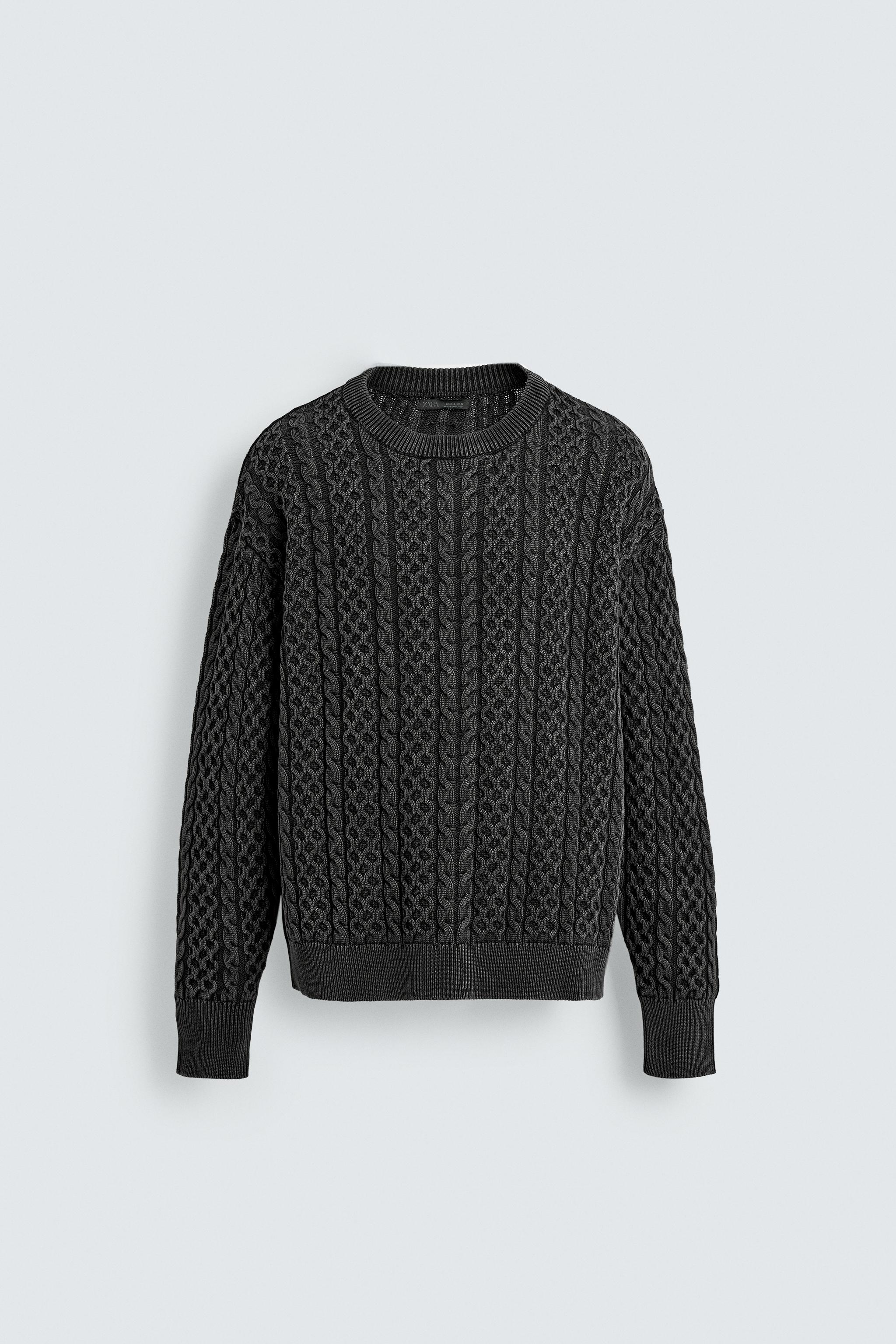 ウォッシュドケーブルニットセーター - ブラック | ZARA Japan