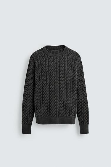 JERSEY LAVADO ESTRUCTURA TRENZAS - Negro de Zara