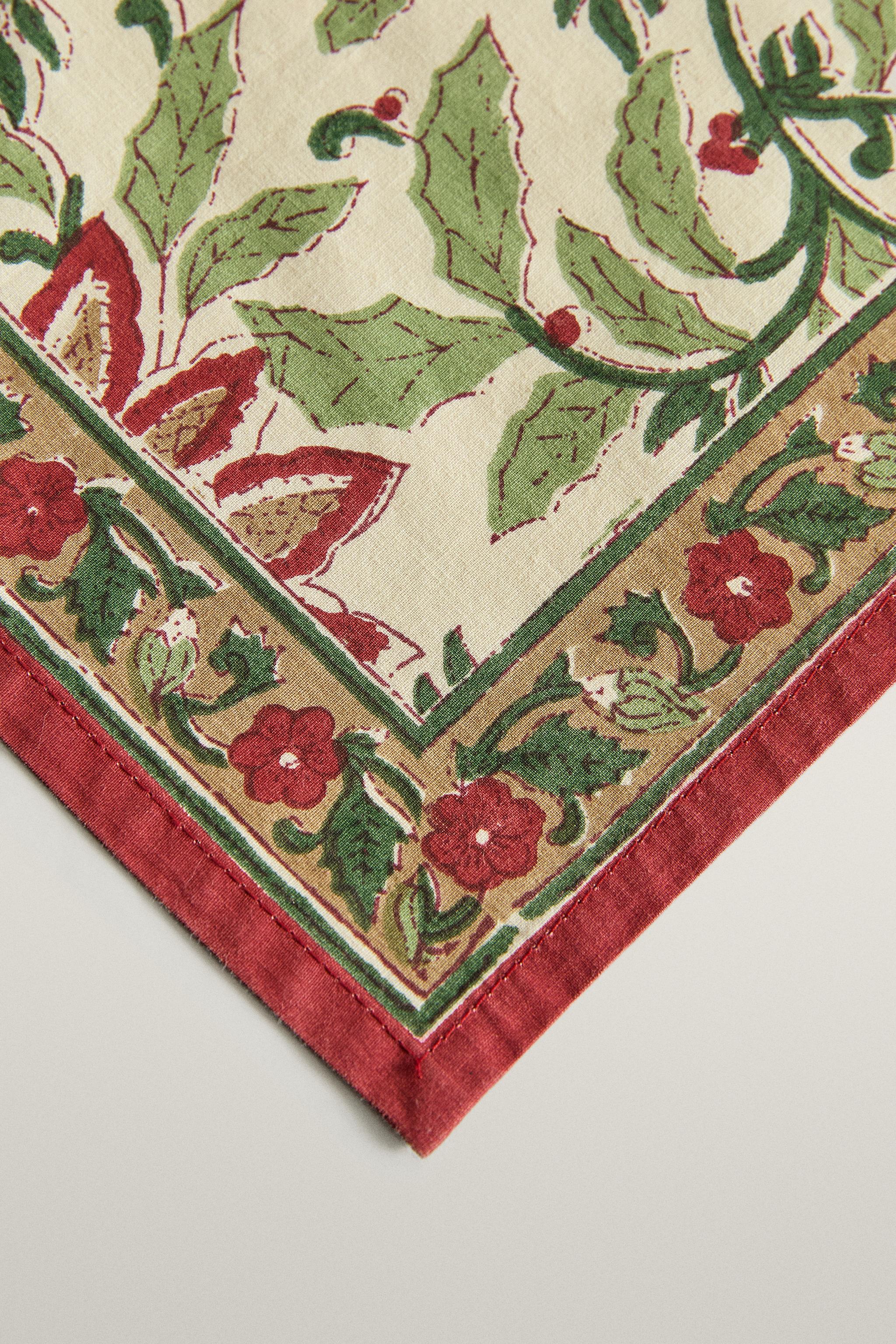 SERVIETTES DE TABLE COTON FLEURS DE NOËL (LOT DE 2)