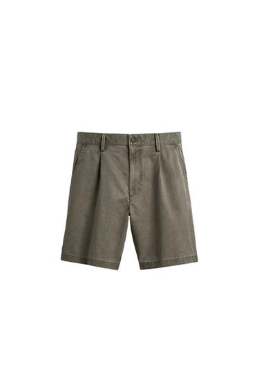Zara REGULAR FIT PLEATED SHORTS - GREEN