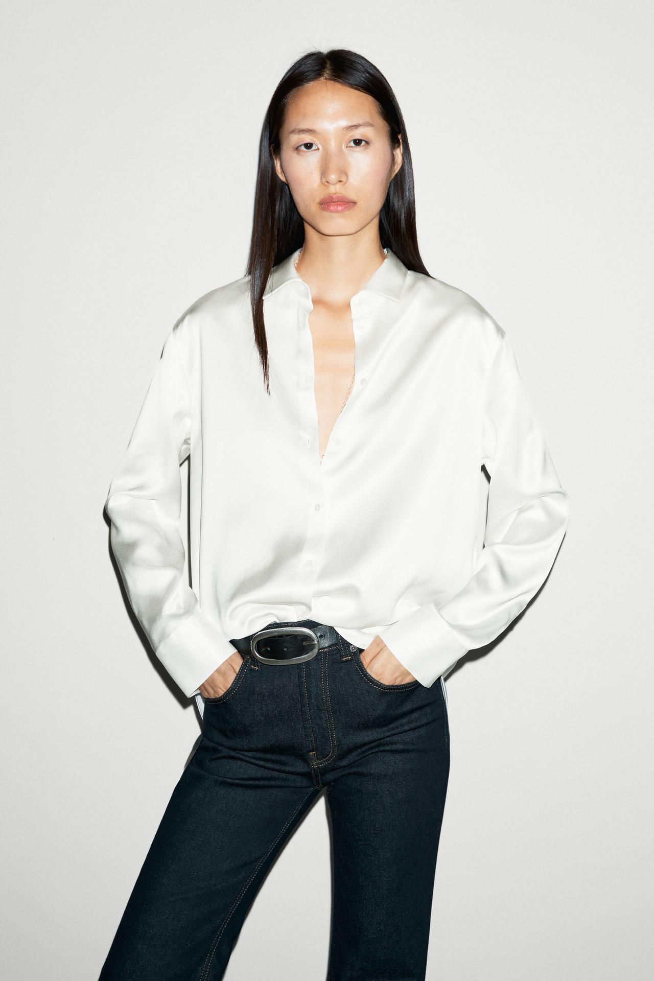 Flowing satin shirt — White