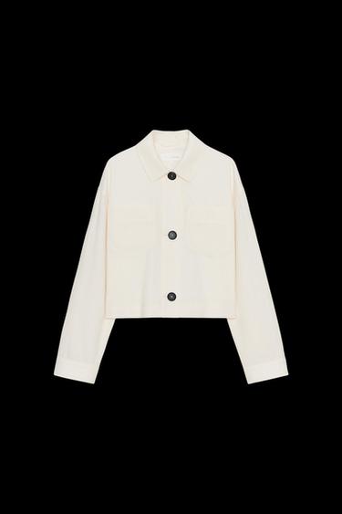 Zara LINEN JACKET WITH CONTRAST SLEEVES - Ecru - Image 0
