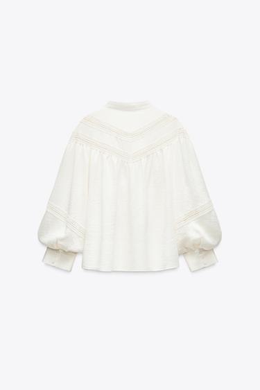 CHEMISE DENTELLE ENTRE-DEUX - Écru de Zara - Image 4