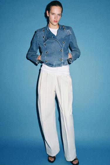 Zara ZW COLLECTION SHOULDER PAD DENIM JACKET - Faded blue