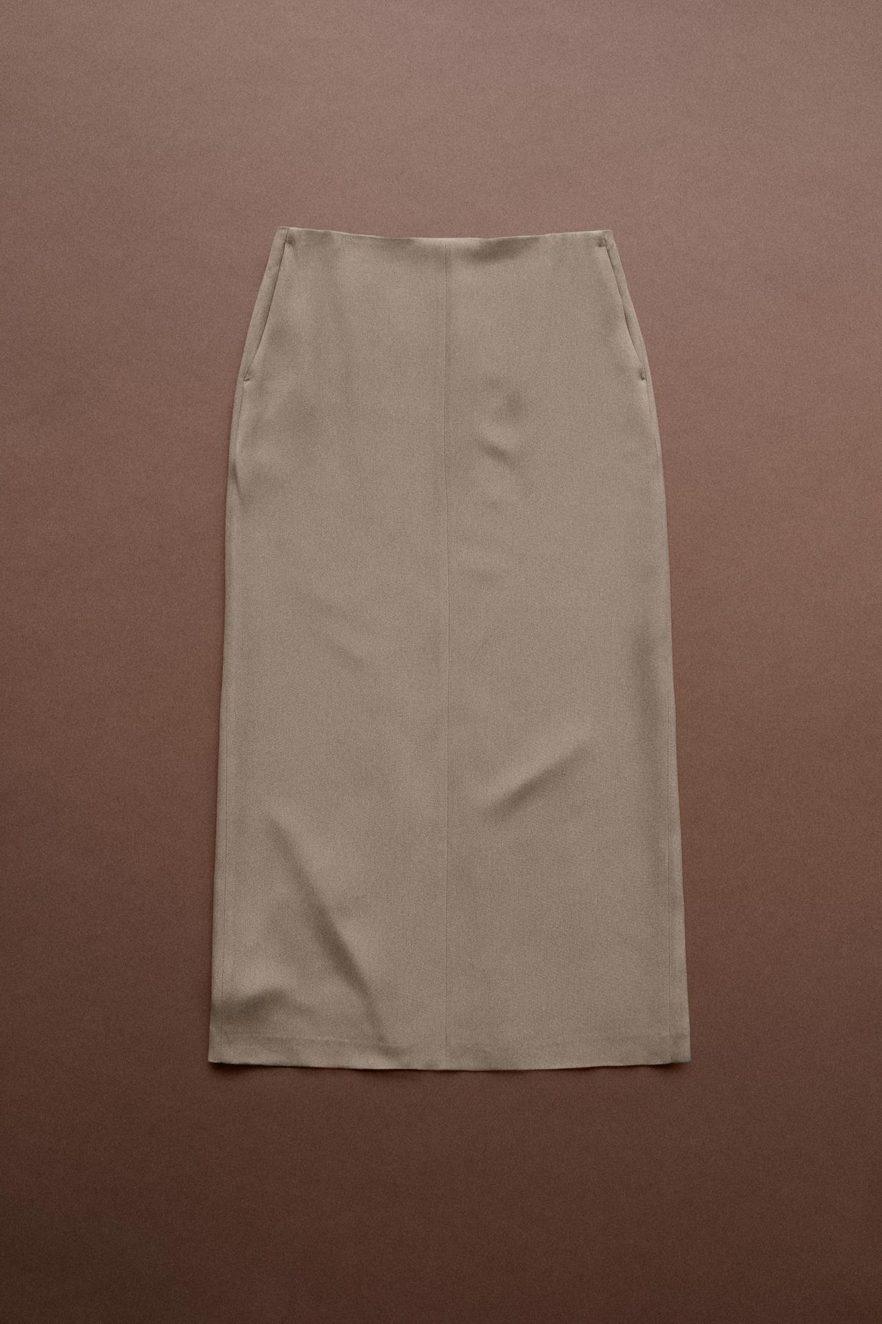 Flowing straight midi skirt - STUDIO — Stone