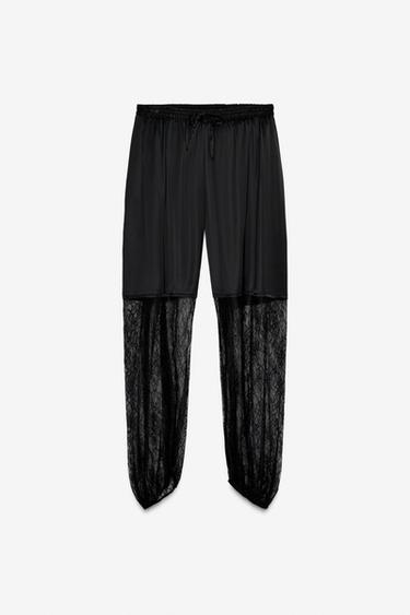 Zara LIMITED EDITION COMBINED LACE PANTS - Black