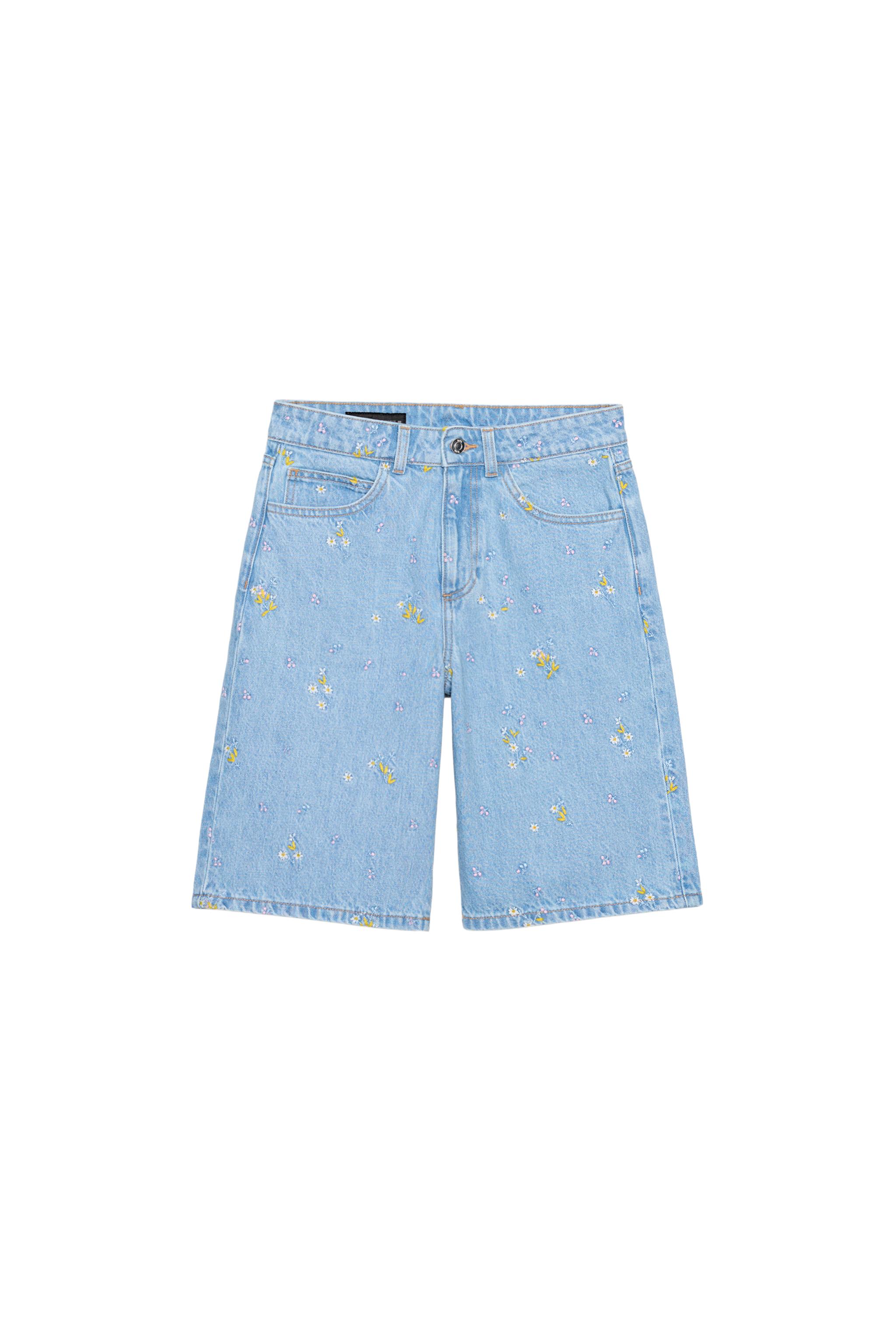 Z1975 EMBROIDERED FLORAL DENIM SHORTS SET - Mid-blue | ZARA Canada