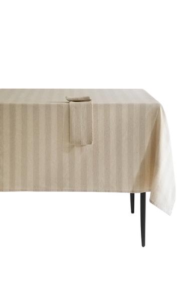 Zara FADED LINEN STRIPED TABLECLOTH - Beige