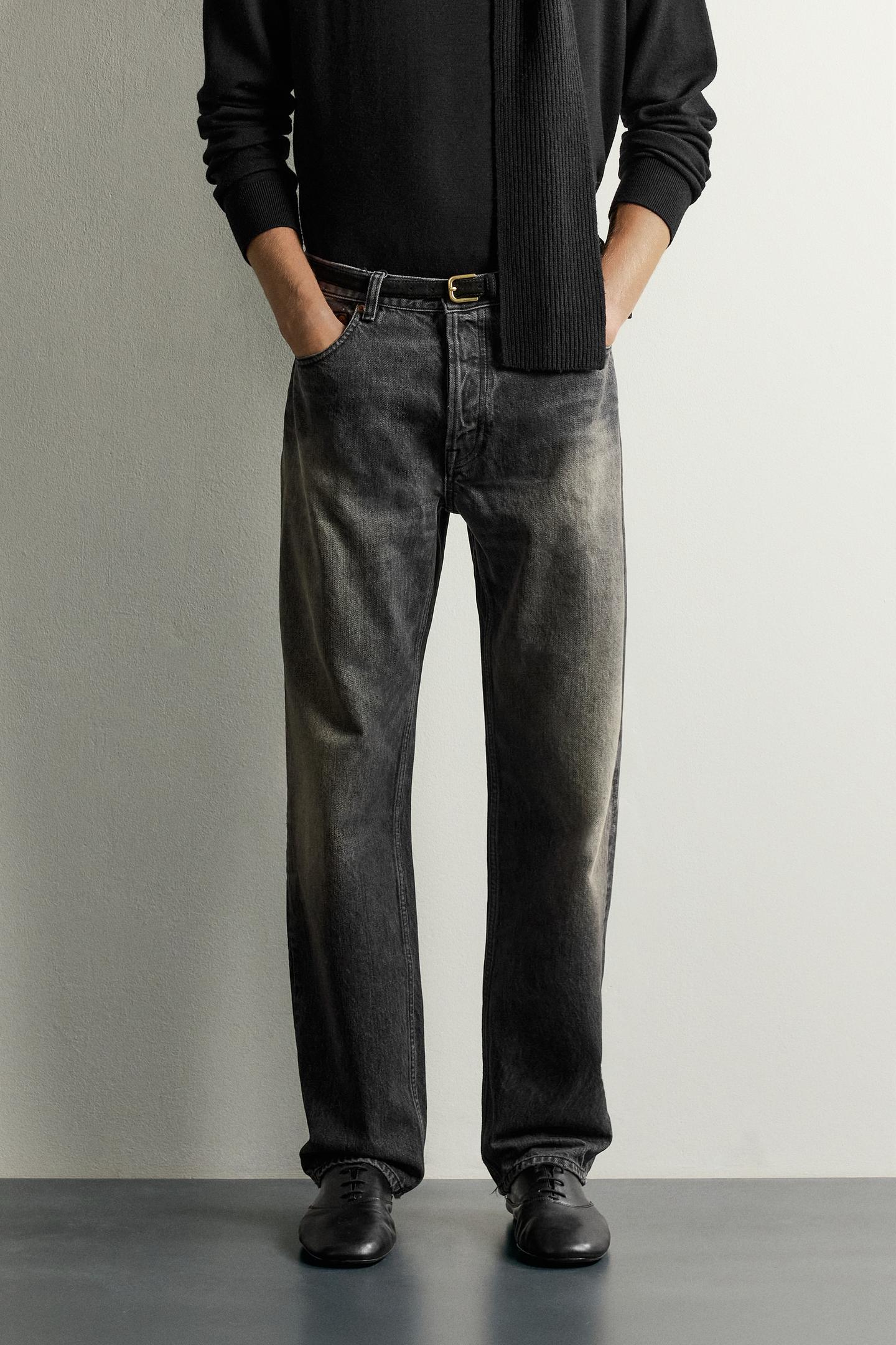 Мужские джинсы Zara Straight-Fit, цвет: Угольный — фото 2