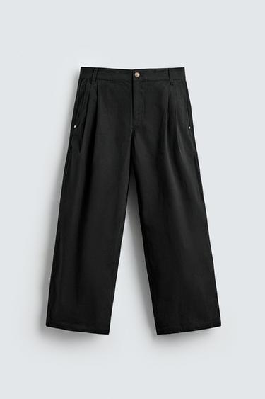 WIDE-LEG CHINO TROUSERS - Black by Zara