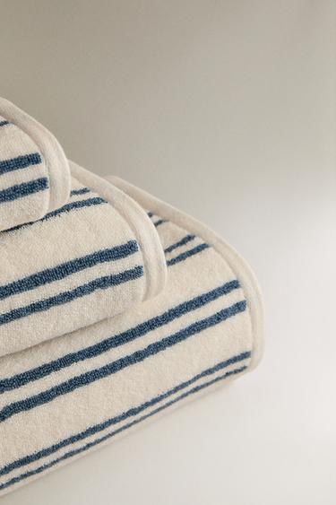 DOUBLE STRIPE BATH TOWEL - dusty blue by Zara - Image 1