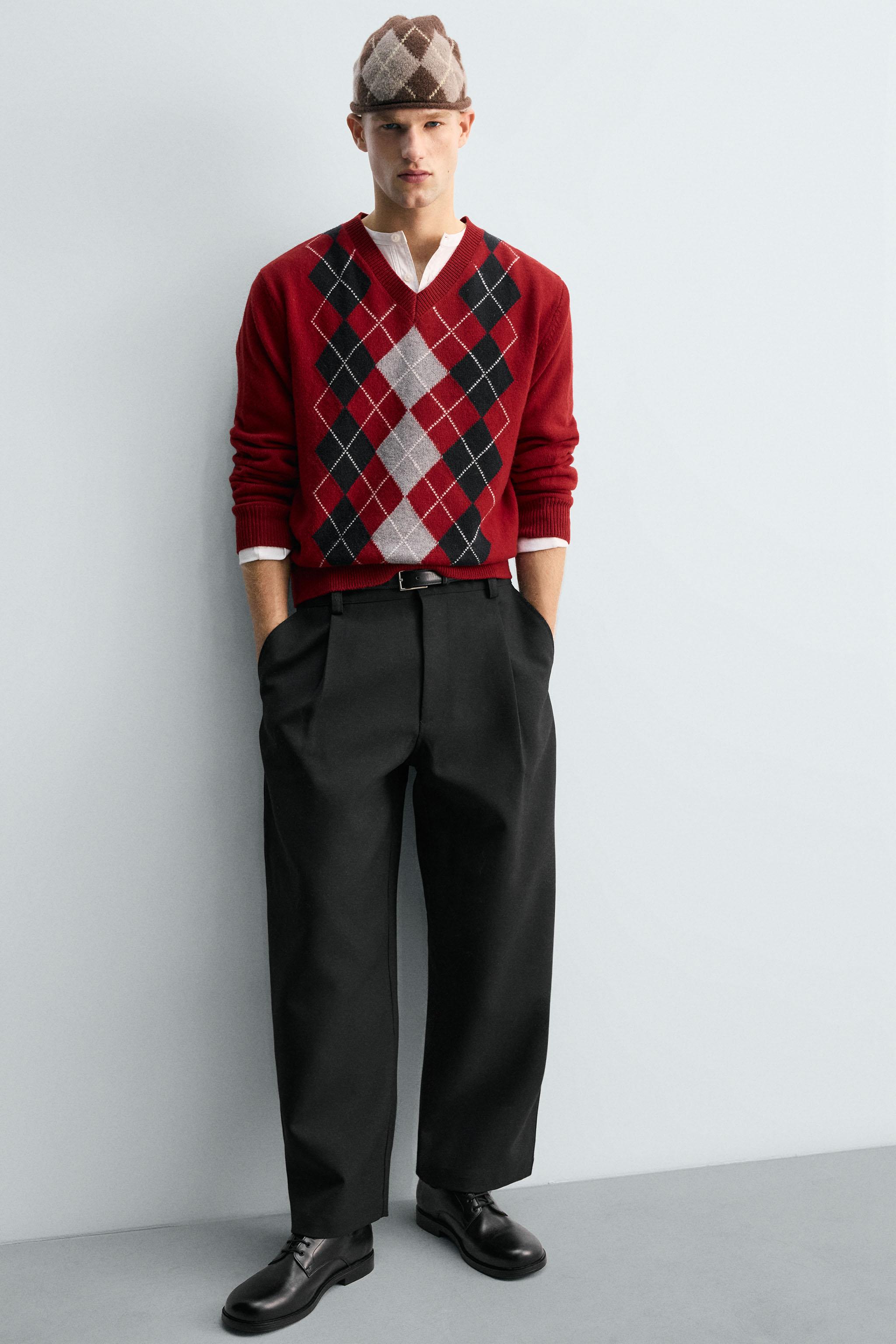 100% WOOL JACQUARD DIAMOND JUMPER