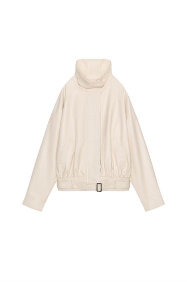 OVERSIZE LEATHER EFFECT BOMBER JACKET