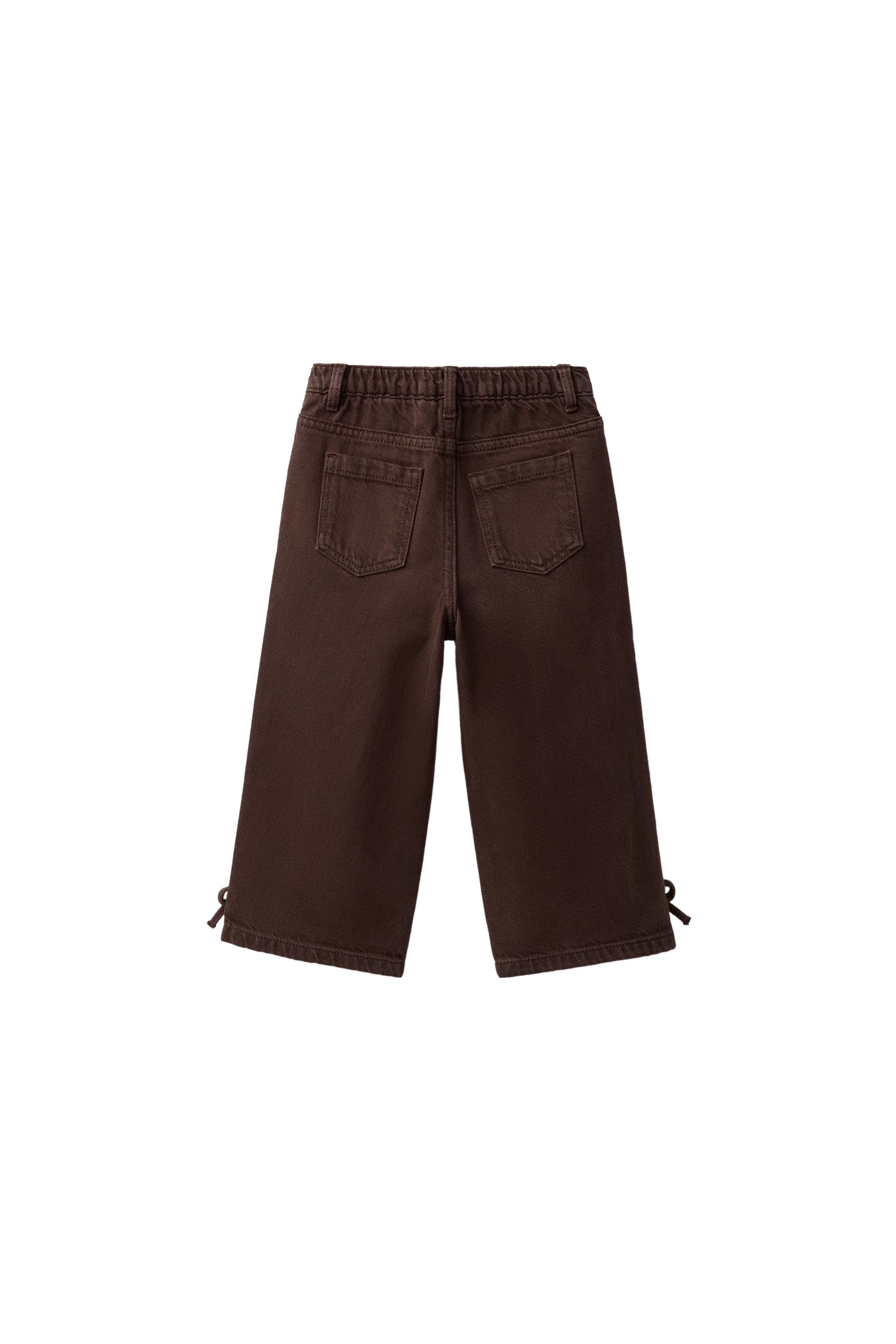 BOW DETAIL WIDE LEG JEANS — Brown
