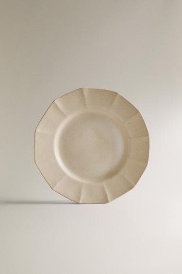 Zara STONEWARE DESSERT PLATE WITH RAISED LINE DESIGN FRAME - Sand