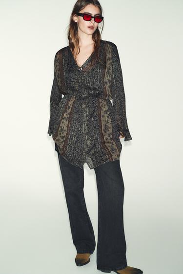 Zara 金屬紗線印花連身裙 - 多色