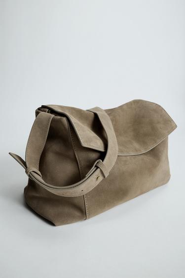 LEATHER CROSSBODY BAG L LIMITED EDITION - Khaki Green by Zara