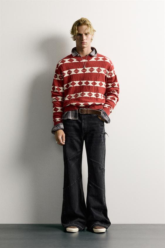 JERSEY RELAXED FIT JACQUARD GEOMÉTRICO - Rojo de Zara - Imagen 0