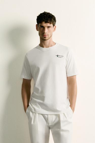 REGULAR FIT CONTRAST PRINT T-SHIRT - Oyster-white by Zara