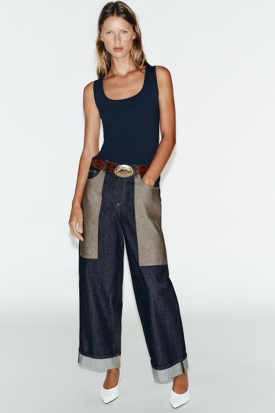 POLYAMIDE WIDE STRAP T-SHIRT - Navy blue de Zara - Imagen 0