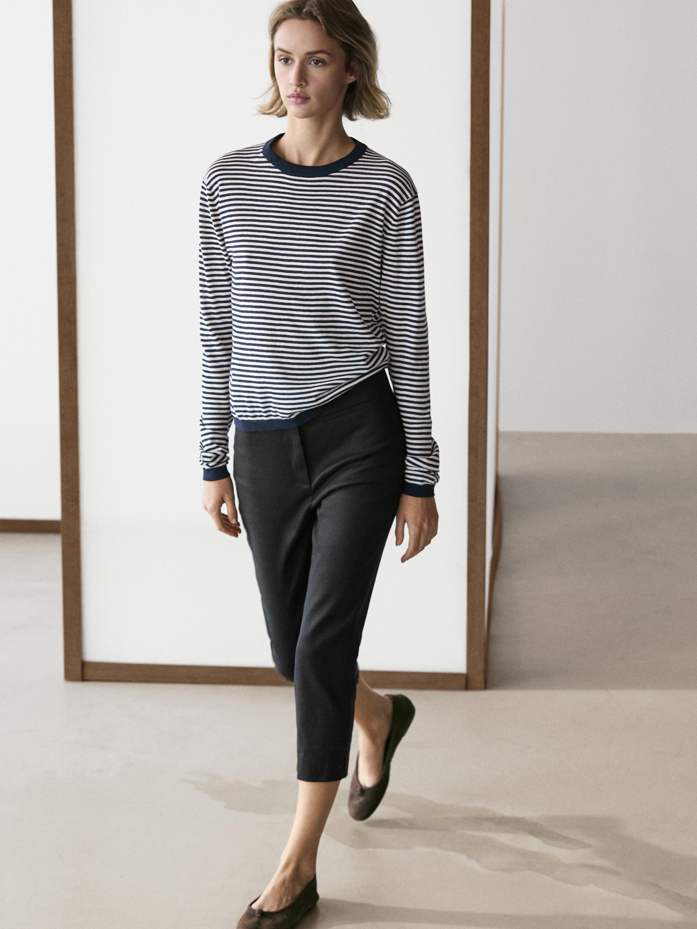 Striped cotton and silk knit sweater