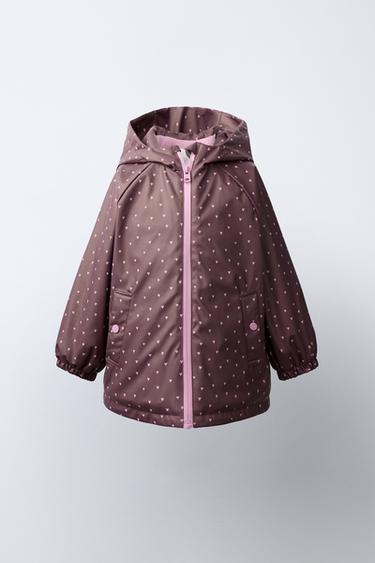 HEART PRINT WATER-REPELLENT RUBBERISED RAINCOAT - Burgundy by Zara