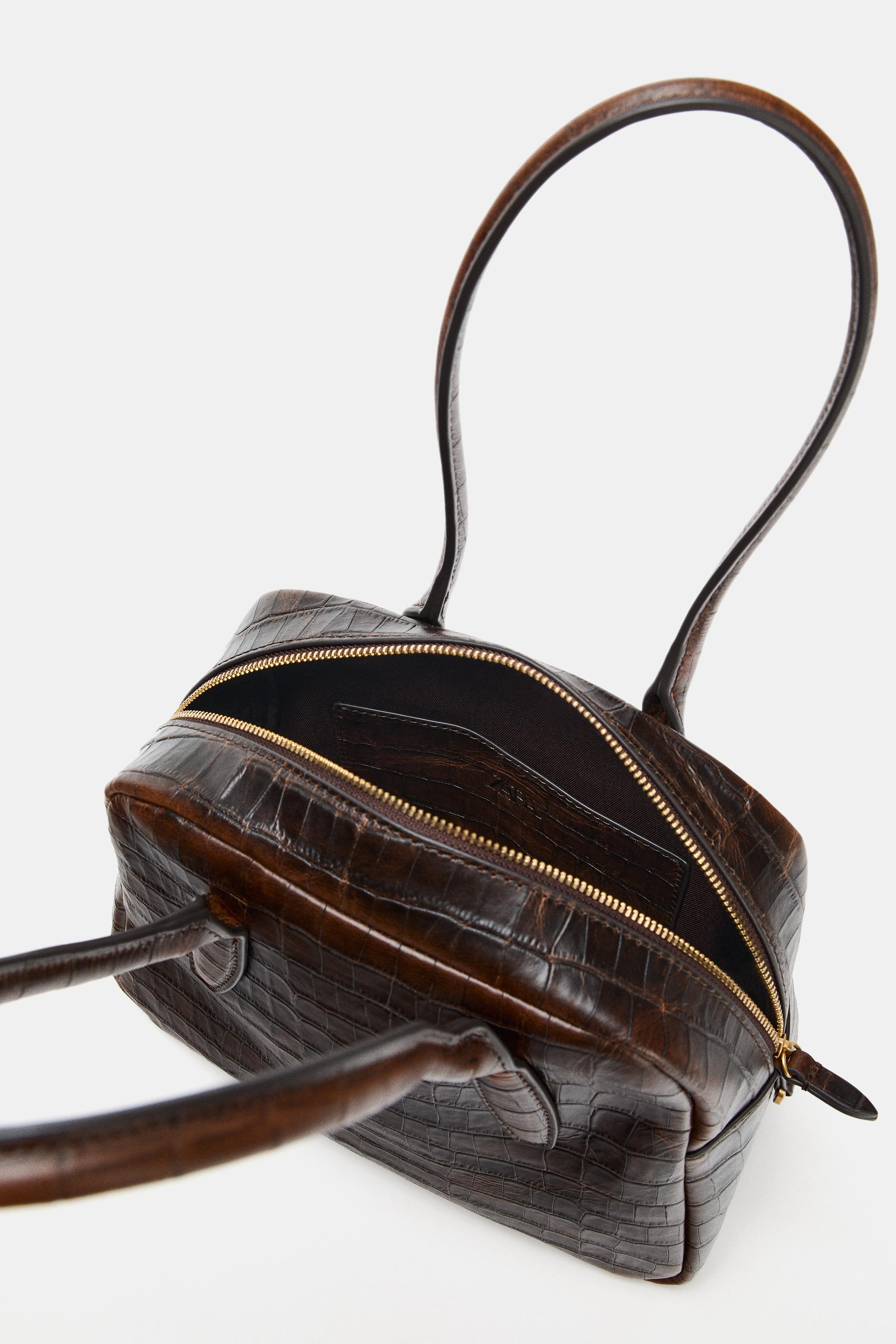 レリーフレザーボストンバッグ - チョコレート | ZARA Japan / 日本