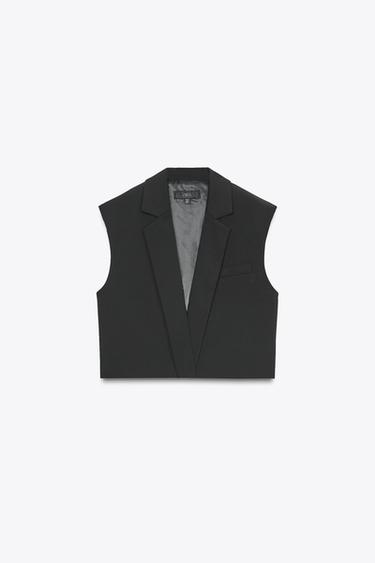 GILET COURT COL À REVERS - Noir de Zara - Image 4