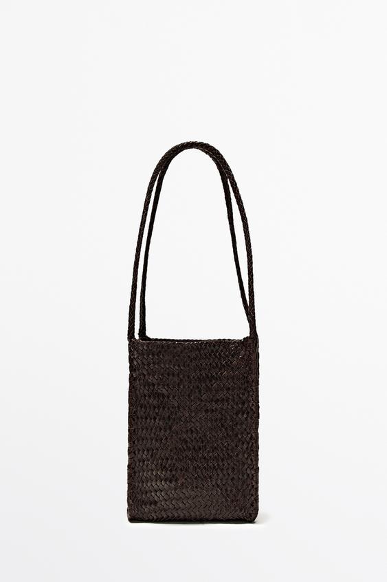 Zara Nappa leather woven bucket bag - Brown - Image 0